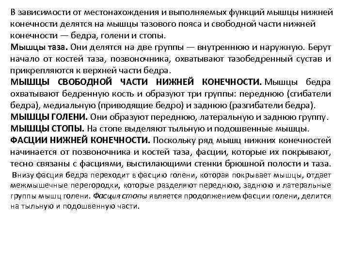 В зависимости от местонахождения и выполняемых функций мышцы нижней конечности делятся на мышцы тазового