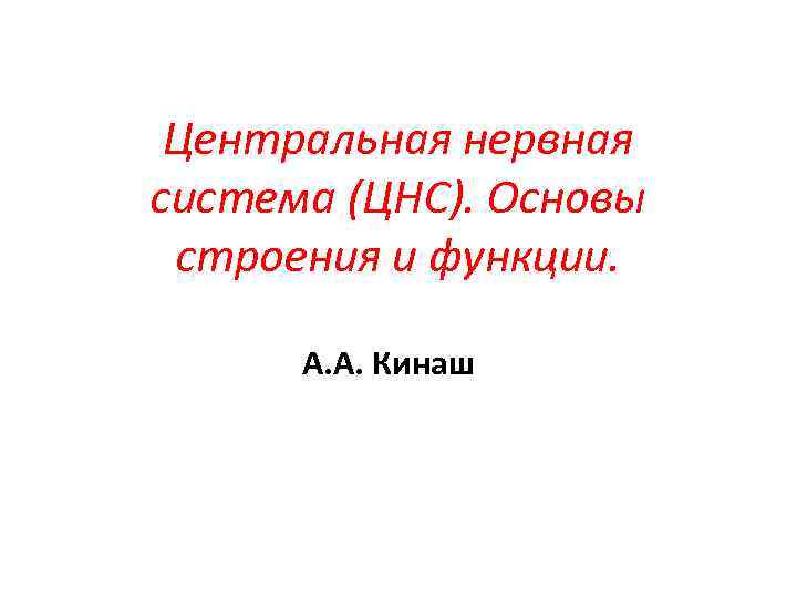 Центральная нервная система (ЦНС). Основы строения и функции. А. А. Кинаш 