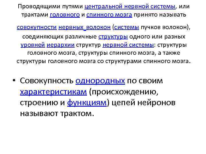 Проводящими путями центральной нервной системы, или трактами головного и спинного мозга принято называть совокупности