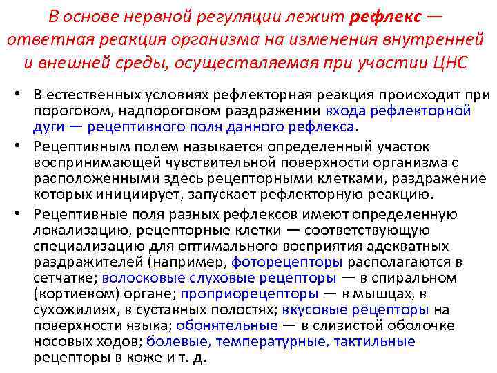 В основе нервной регуляции лежит рефлекс — ответная реакция организма на изменения внутренней и