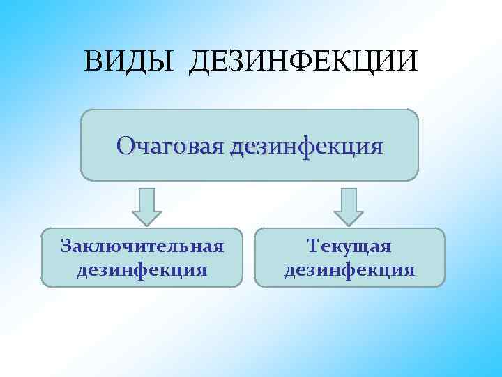 ВИДЫ ДЕЗИНФЕКЦИИ Очаговая дезинфекция Заключительная дезинфекция Текущая дезинфекция 