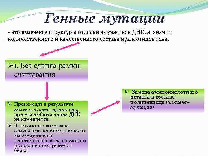 Генные мутации - это изменение структуры отдельных участков ДНК, а, значит, количественного и качественного