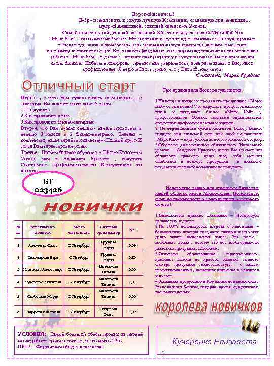 Дорогой новичок! Добро пожаловать в самую лучшую Компанию, созданную для женщин… мудрой женщиной, ставшей