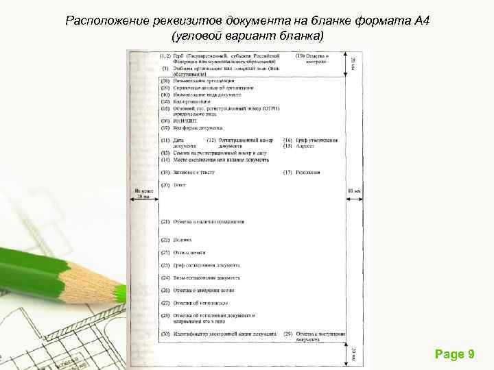 Расположение реквизитов документа на бланке формата А 4 (угловой вариант бланка) Page 9 