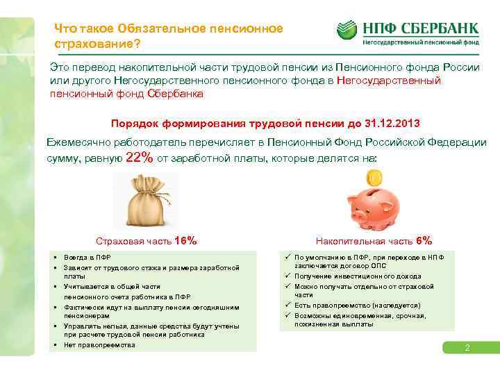 Что такое Обязательное пенсионное страхование? Это перевод накопительной части трудовой пенсии из Пенсионного фонда