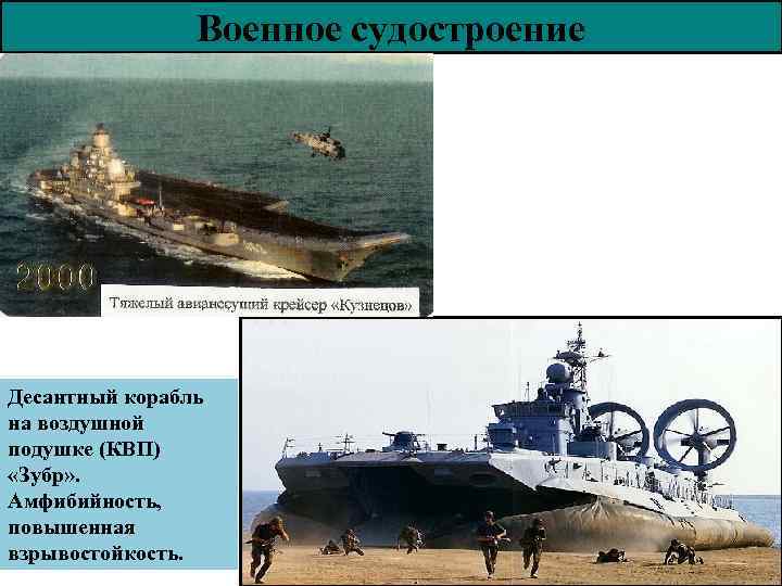 Военное судостроение Десантный корабль на воздушной подушке (КВП) «Зубр» . Амфибийность, повышенная взрывостойкость. 