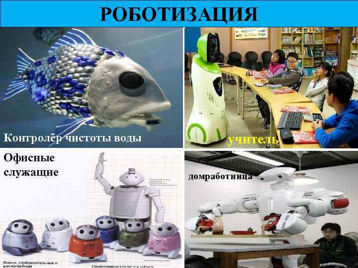 РОБОТИЗАЦИЯ Контролёр чистоты воды Офисные служащие учитель домработница 