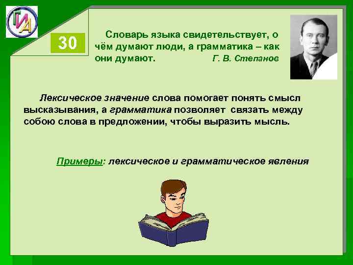 30 Словарь языка свидетельствует, о чём думают люди, а грамматика – как они думают.