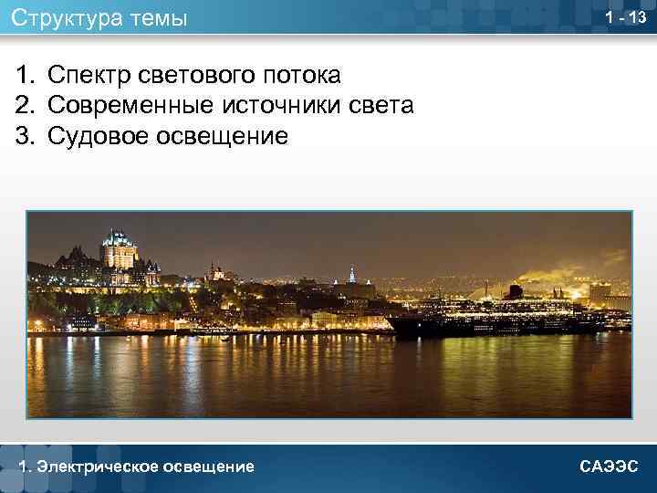 Структура темы 1 - 13 1. Спектр светового потока 2. Современные источники света 3.