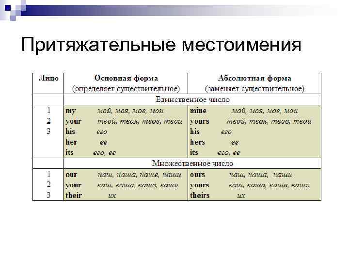 Притяжательные местоимения 