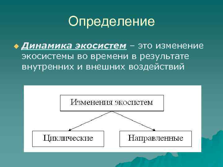 Определение u Динамика экосистем – это изменение экосистемы во времени в результате внутренних и