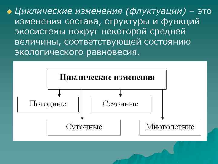 u Циклические изменения (флуктуации) – это изменения состава, структуры и функций экосистемы вокруг некоторой