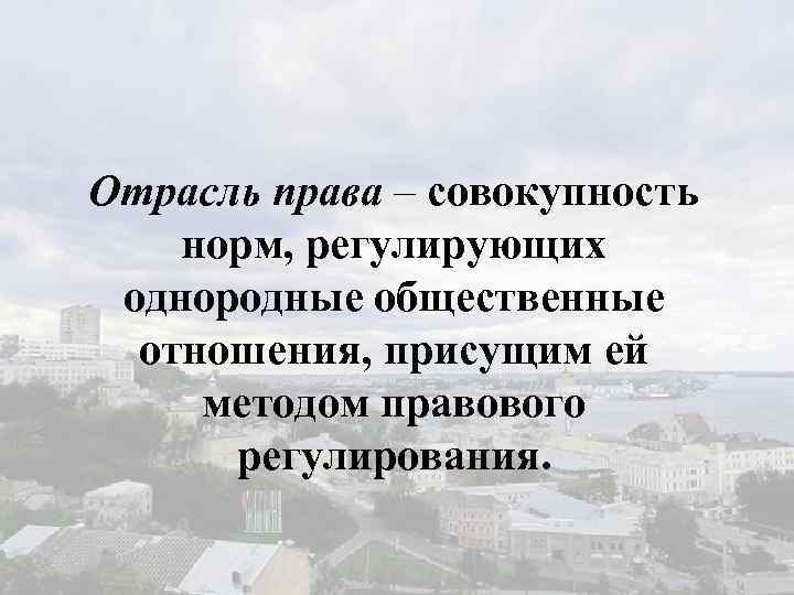 Отрасль права – совокупность норм, регулирующих однородные общественные отношения, присущим ей методом правового регулирования.