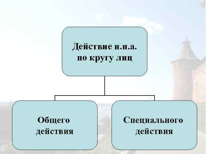 Действие н. п. а. по кругу лиц Общего действия Специального действия 