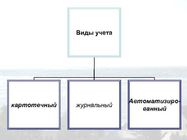 Виды учета картотечный журнальный Автоматизированный 