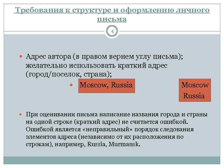  Требования к структуре и оформлению личного письма 4 Адрес автора (в правом вернем