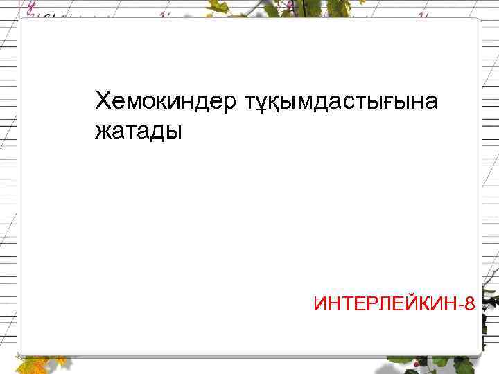 Хемокиндер тұқымдастығына жатады ИНТЕРЛЕЙКИН-8 