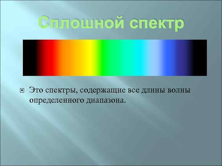 Сплошной спектр Это спектры, содержащие все длины волны определенного диапазона. 