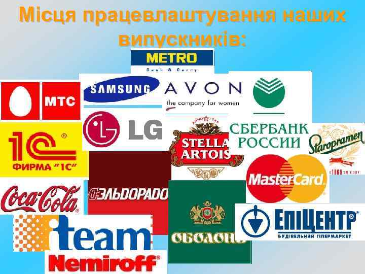 Місця працевлаштування наших випускників: 