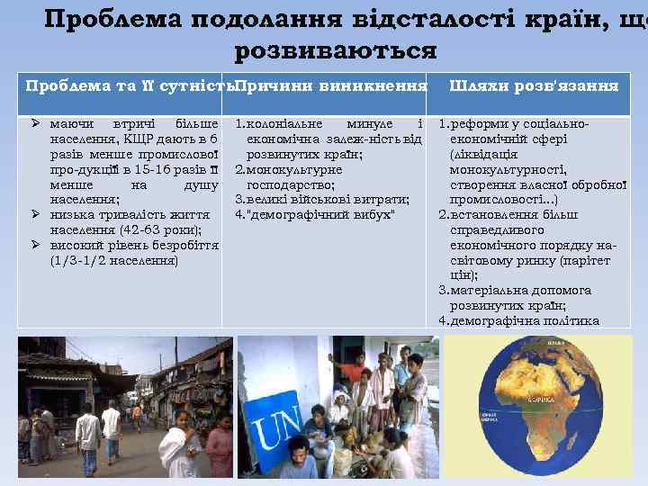 Проблема подолання відсталості країн, що розвиваються Проблема та її сутність. Причини виникнення Ø маючи