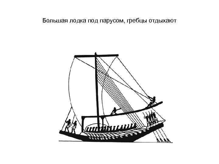 Большая лодка под парусом, гребцы отдыхают 