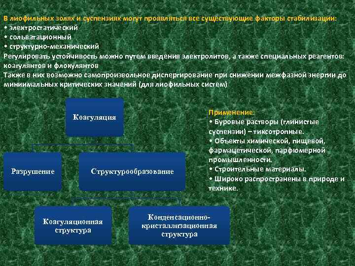 В лиофильных золях и суспензиях могут проявляться все существующие факторы стабилизации: • электростатический •