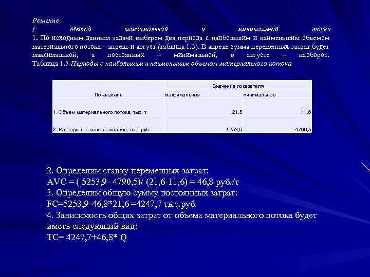 Решение I. Метод максимальной и минимальной точки 1. По исходным данным задачи выберем два