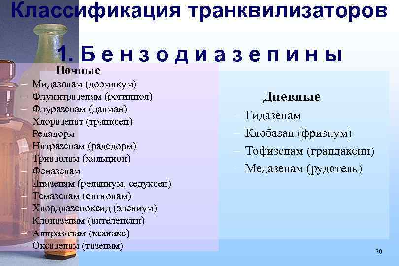 Классификация транквилизаторов 1. Б е н з о д и а з е п