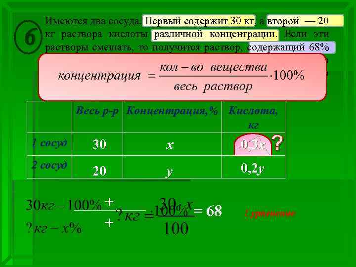 Концентрация раствора кислоты 1 3