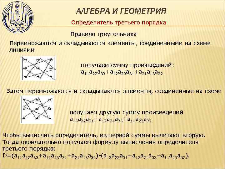 Как вычислить определитель третьего порядка по схеме треугольников