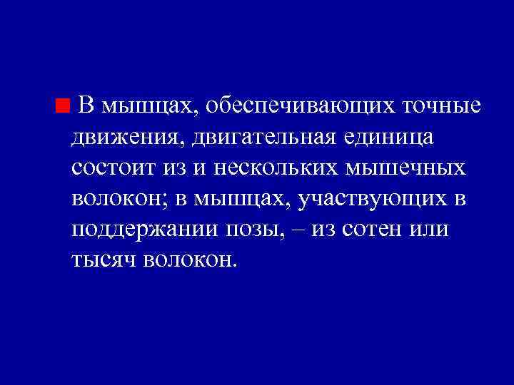 В мышцах, обеспечивающих точные движения, двигательная единица состоит из и нескольких мышечных волокон; в