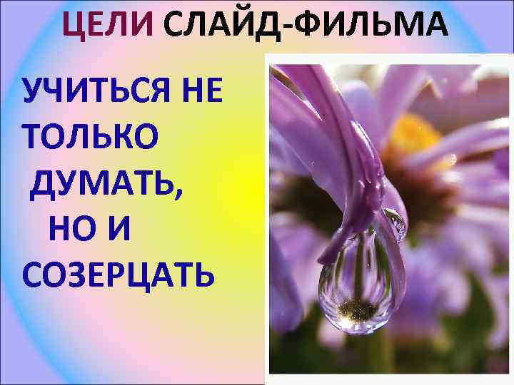 ЦЕЛИ СЛАЙД-ФИЛЬМА УЧИТЬСЯ НЕ ТОЛЬКО ДУМАТЬ, НО И СОЗЕРЦАТЬ 