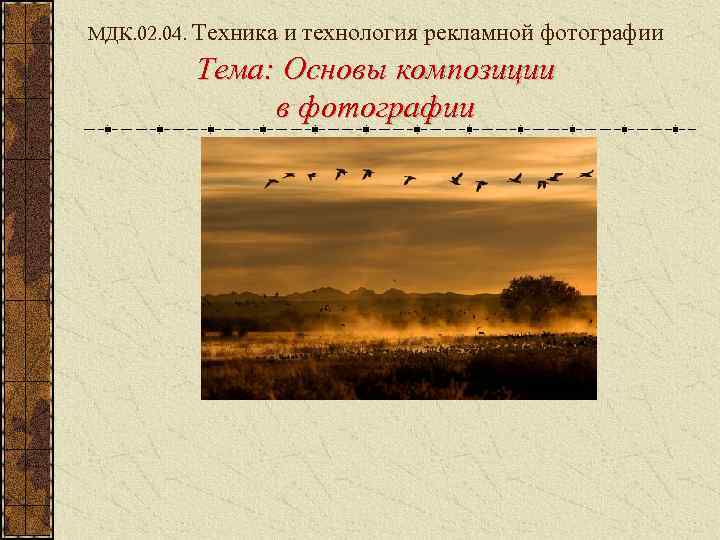 МДК. 02. 04. Техника и технология рекламной фотографии Тема: Основы композиции в фотографии 