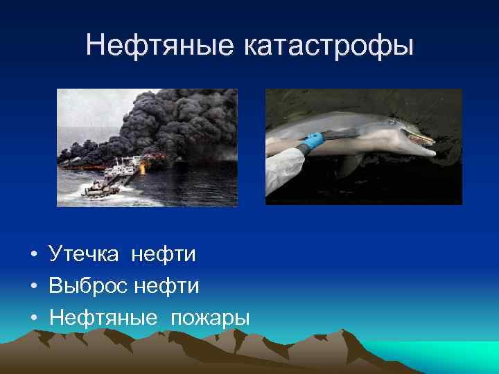 Нефтяные катастрофы • Утечка нефти • Выброс нефти • Нефтяные пожары 
