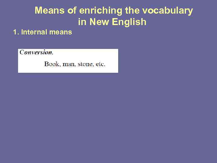 Means of enriching the vocabulary in New English 1. Internal means 