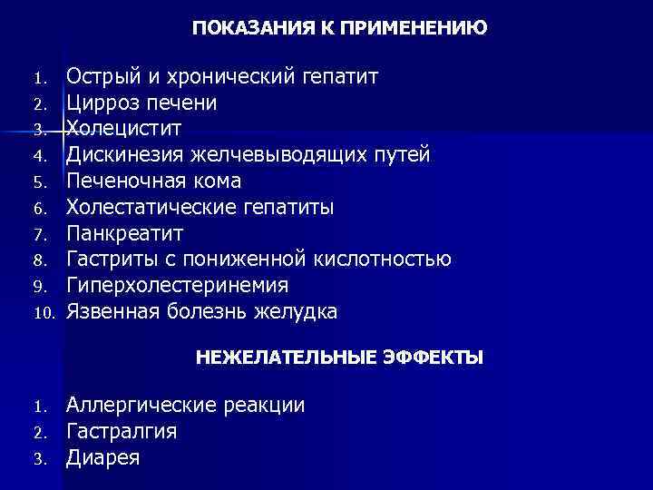 ПОКАЗАНИЯ К ПРИМЕНЕНИЮ 1. 2. 3. 4. 5. 6. 7. 8. 9. 10. Острый