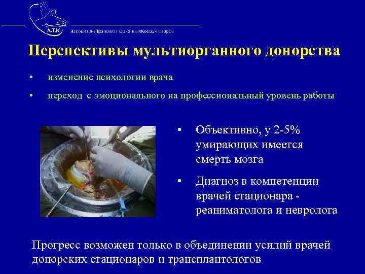 Перспективы мультиорганного донорства • изменение психологии врача • переход с эмоционального на профессиональный уровень