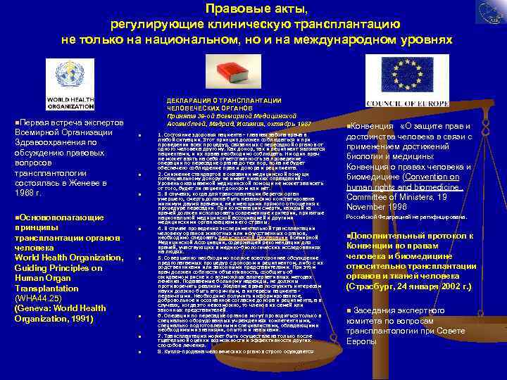  Правовые акты, регулирующие клиническую трансплантацию не только на национальном, но и на международном