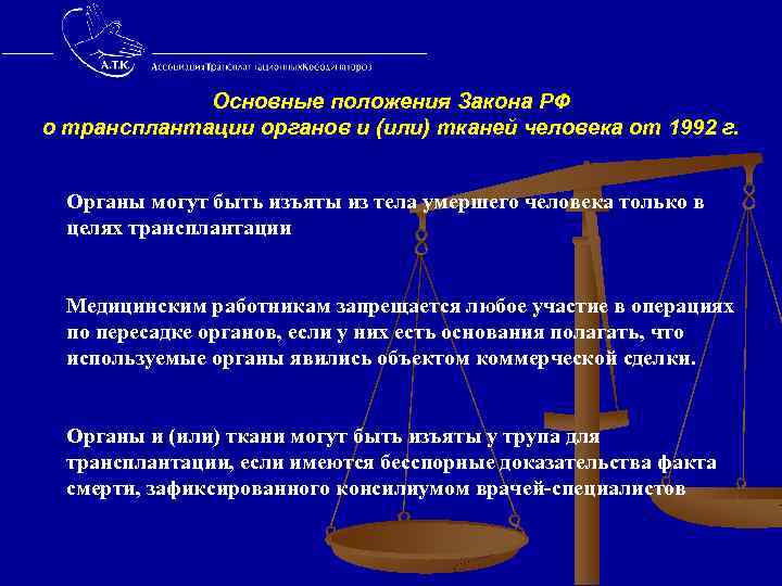  Основные положения Закона РФ о трансплантации органов и (или) тканей человека от 1992