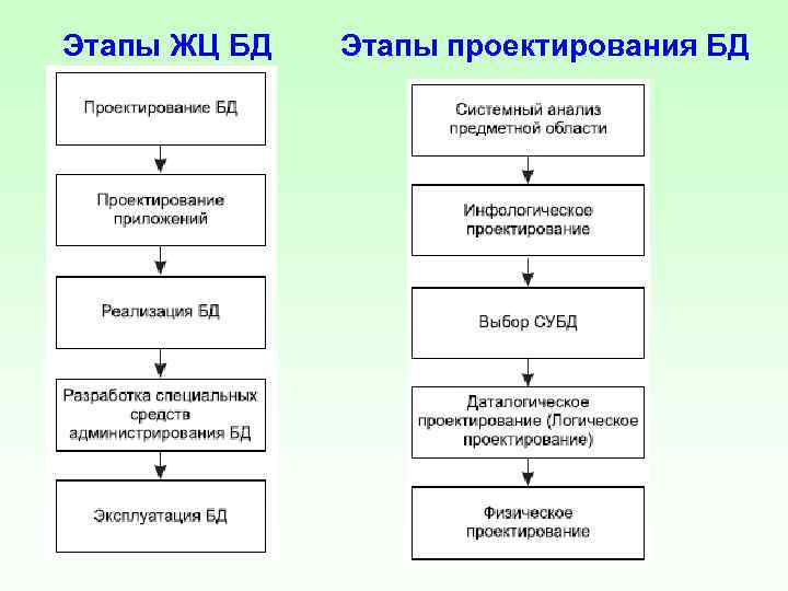  Этапы ЖЦ БД Этапы проектирования БД 