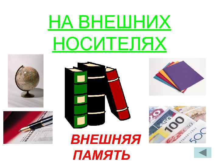 НА ВНЕШНИХ НОСИТЕЛЯХ ВНЕШНЯЯ ПАМЯТЬ 