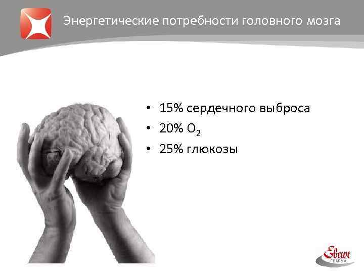 Энергетические потребности головного мозга • 15% сердечного выброса • 20% O 2 • 25%