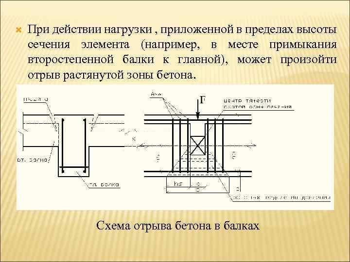  При действии нагрузки , приложенной в пределах высоты сечения элемента (например, в месте