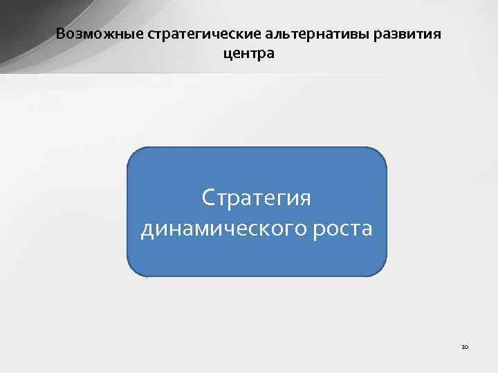 Возможные стратегические альтернативы развития центра Стратегия динамического роста 20 