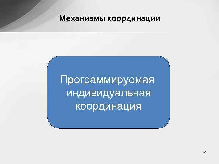 Механизмы координации Программируемая индивидуальная координация 28 
