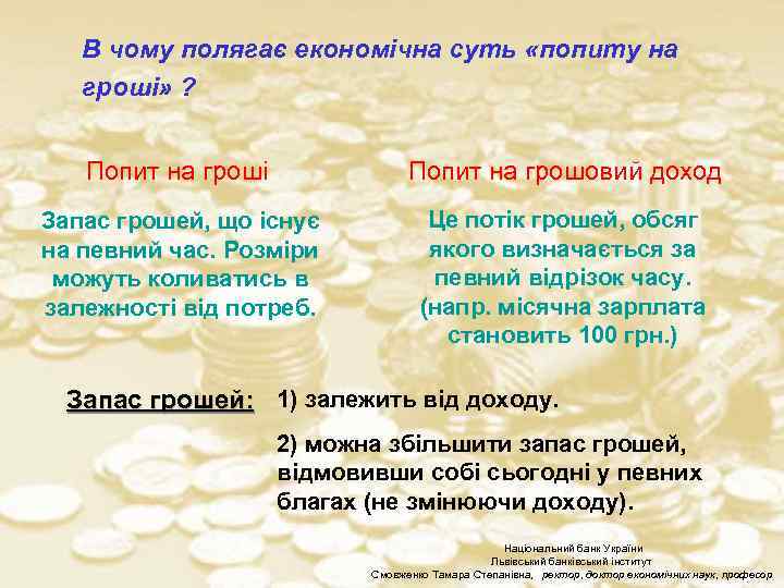 В чому полягає економічна суть «попиту на гроші» ? Попит на гроші Попит на