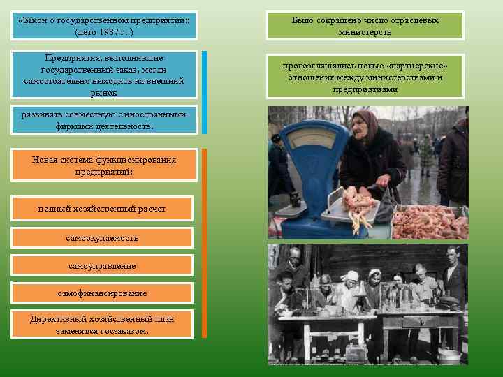  «Закон о государственном предприятии» (лето 1987 г. ) Было сокращено число отраслевых министерств