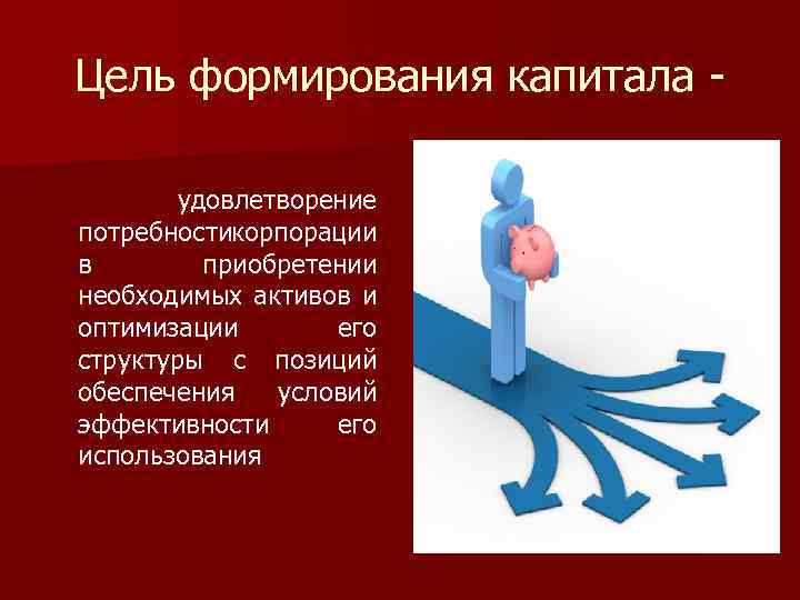 Цель формирования капитала удовлетворение потребности орпорации к в приобретении необходимых активов и оптимизации его