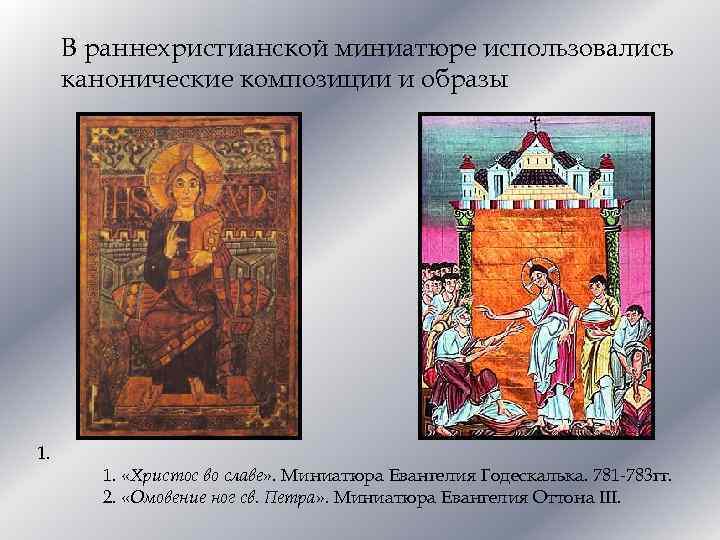 В раннехристианской миниатюре использовались канонические композиции и образы 1. «Христос во славе» . Миниатюра