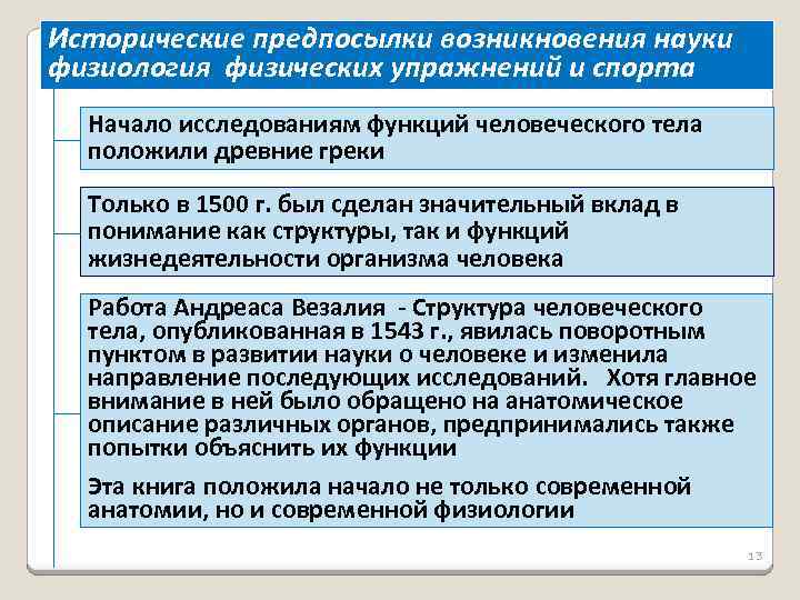 Исторические предпосылки возникновения науки физиология физических упражнений и спорта Начало исследованиям функций человеческого тела